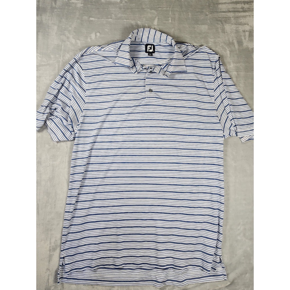 FootJoy Polo Shirt Men's‎ L Casual Golf Performance Stretch White / Blue Striped